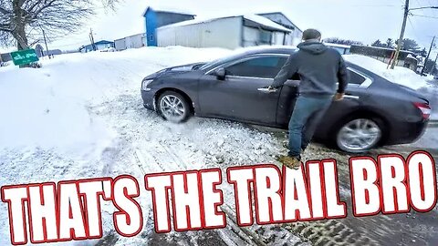He Tried to Drive on the Snowmobile Trail!? (Got Stuck)