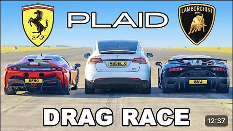 Tesla Model X PLAID v Ferrari SF90 v Lambo SVJ: DRAG RACE