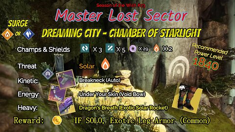 Destiny 2 Master Lost Sector: Dreaming City - Chamber of Starlight on my Stasis Hunter 3-8-24