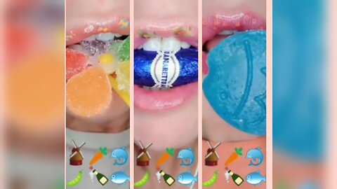 Satisfying ASMR Eating Emoji Food KOHAKUTOU JELLY MILK Mukbang