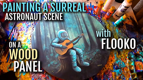 Painting A Surreal Astronaut Scene On A Wood Panel - Timelapse