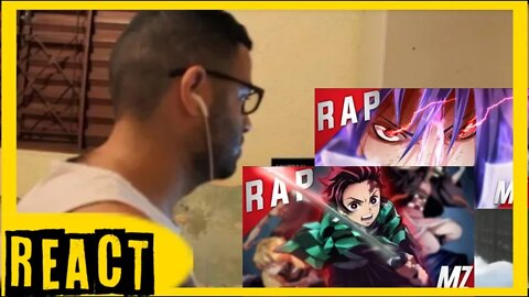 2 reacts em 1 RAP DO TANJIROU💙😪(Kimetsu no Yaiba) e Rap do Sasuke💙🔥 (Naruto)