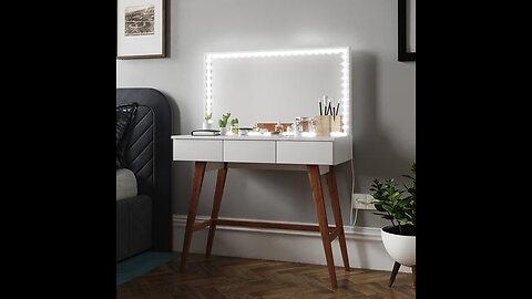 BEWISHOME Vanity Set with Lighted Mirror, 10 LED Dimmable Bulbs, Cushioned Stool, Makeup Vanity...