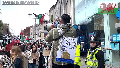 From Cardiff to Columbia. March for Palestine. Barclays Bank, Cardiff