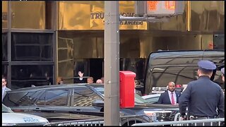 President Trump waves farewell, for now, as he leaves Trump Tower for arraignment.