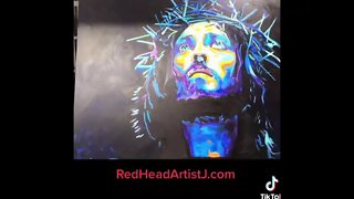 Woman Painting Jesus Christ wearing crown of thorns canvas ACRYLIC|Timelapse from start to finish