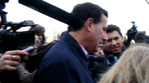 Santorum scrum exit at rivier college.AVI