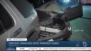 Driver slams into several parked vehicles in Emerald Hills