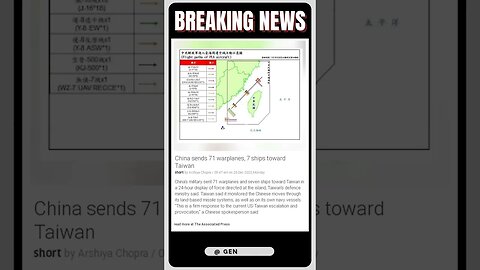 Current Events | China's Show of Force: 71 Warplanes, 7 Ships Sent Toward Taiwan | #shorts #news