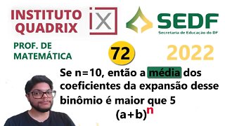 Se n=10, então a média dos coeficientes... Questão 71 da SEEDF 2022 Banca Quadrix