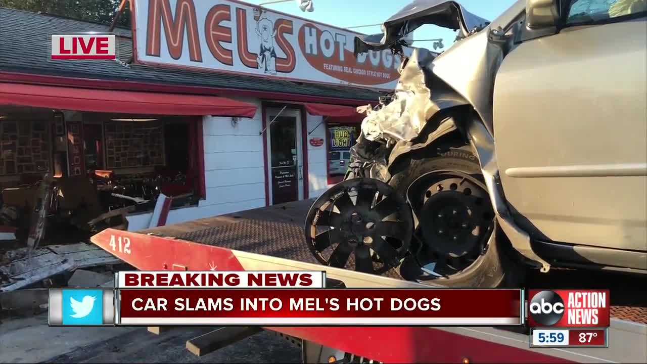 Car smashes into Mel's Hot Dogs in Tampa, no one hurt