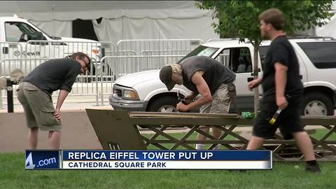 Replica Eiffel Tower being constructed for Bastille Days