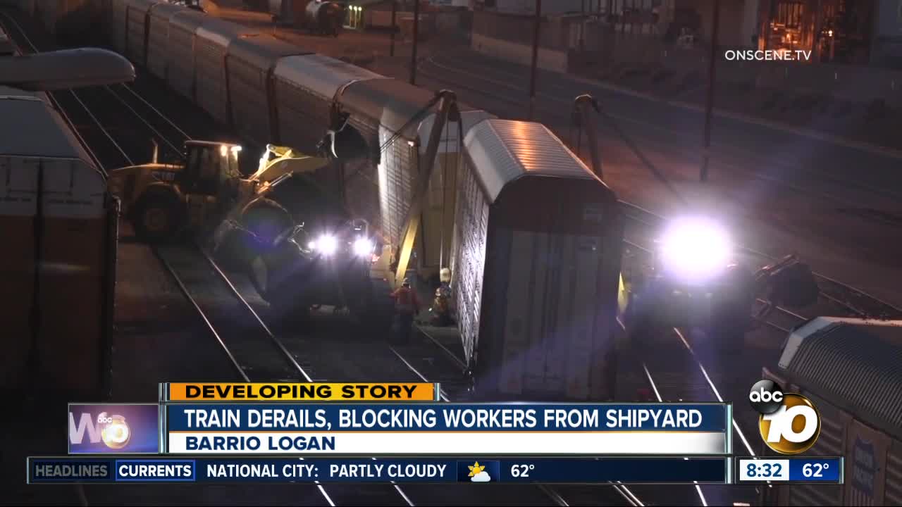 Train derails, blocking workers from San Diego shipyard.