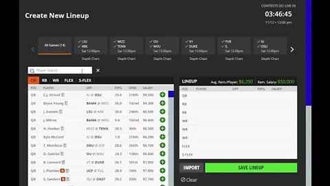 Dreams Top Picks for CFB DFS Today Main Slate 11/12/2022 Daily Fantasy Sports Strategy DraftKings