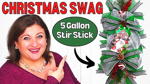Dollar Tree Christmas Deco Mesh Swag Wreath or Centerpiece using 5 Gallon Stir Stick
