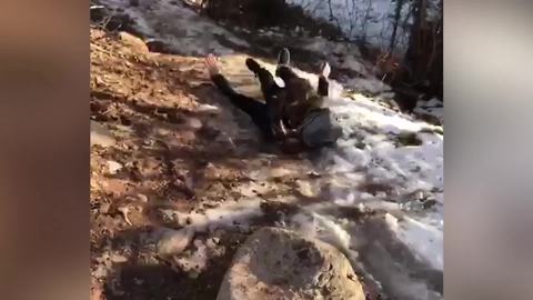 "Silly Teen Girl Slides Down the Hill"