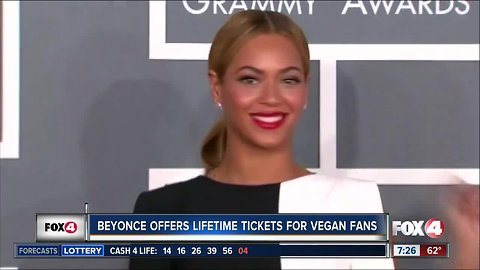 Beyonce offers lifetime tickets for vegan fans