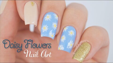 Daisy Flowers Nail Art _ using Born Pretty Store crystal liner brush