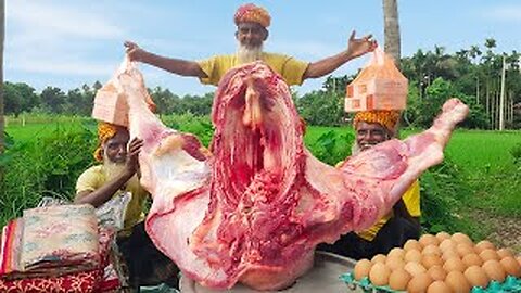 Big Bull Two Legs & Neck Meat Beef Biryani Cooking by Grandpa for Old Age & Special People