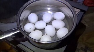 Fresh Farm Eggs Hard Boiled In Snow Melt On My Off Grid Wood Stove