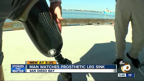 San Diego man watches prosthetic leg sink into bay