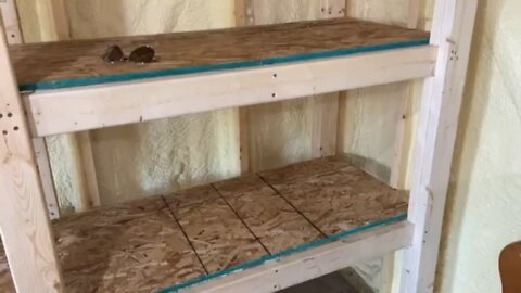 Handmade wooden garage shelves