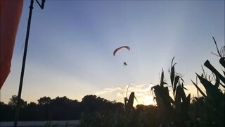 Paramotor trike take off and landings, Flight 2 & 3. W/ spectator commentary.