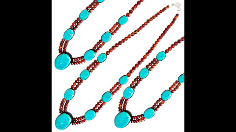 Natural turquoise and Orange Amber roundle beads simple gemstone necklace gift Reversible necklace01