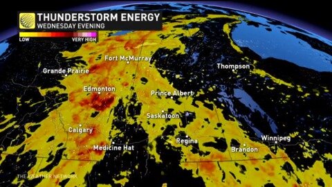 Scattered thunderstorms on the Prairies with heat dome expected to return