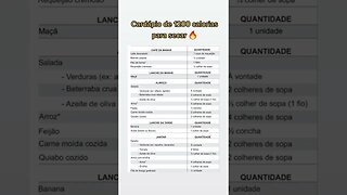 CARDÁPIO DE 1200 CALORIAS PARA SECAR - Vídeos Tiktok #Shorts