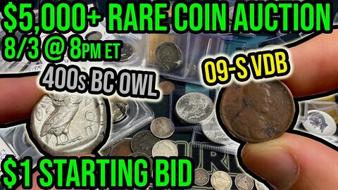 $5,000+ Rare Coin Auction Lot Preview - 09S VDB, 400s BC Tetradrachm, + More On Whatnot: 8/3 8pm ET