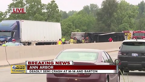 Fatal crash involving semis closes M-14 in Ann Arbor, diesel fuel leaks into Huron River