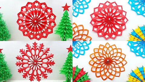 4 Unique Paper Snowflakes Making For Decoration | Paper Cutting Snowflake Design | Easy Paper Crafts