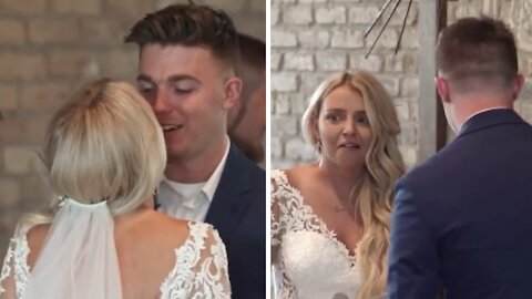 Bride eagerly kissed groom before he vows are complete