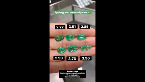 Loose beautiful quality apple green pear Colombian emeralds for sale with pricing