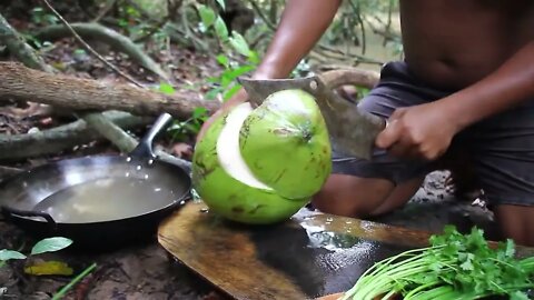 Cooking Coconut Chicken Leg Recipe eating so Yummy - Use Coconut water Cook Chicken Meat in Fry n-2