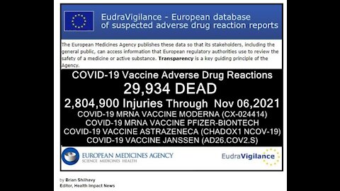 29,934 Deaths 2,804,900 Injuries Following COVID Shots in European Database of Adverse Reactions