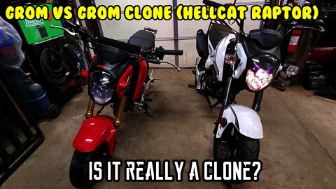 (E2) Honda Grom ($3400) VS TaoTao Hell Cat Raptor ($1178) clone side by side comparison.