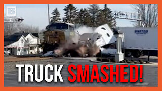 Close Call! Man Jumps Out of Truck Seconds Before Train Demolishes It