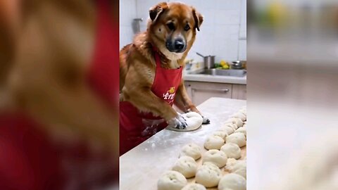 "Canine Baker: Dog's Adorable Attempt at Kneading Dough"