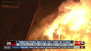 Firefighters battle hay fire in Chino