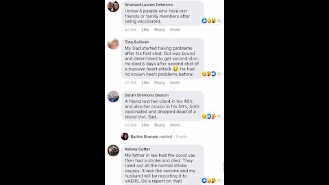 Facebook comments from thousands of people who lost family and friends to the Covid vaccine