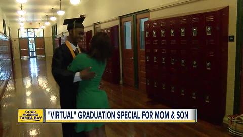 Emotional reunion between military mom and ballet-dancing son at Virtual School's graduation