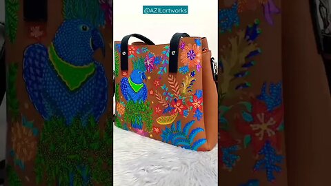 Handpainted Blue Macaw & Batik Design on Leather Bag