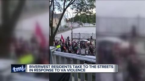 Counter-protesters march in the streets of Riverwest in response to Charlottesville violence