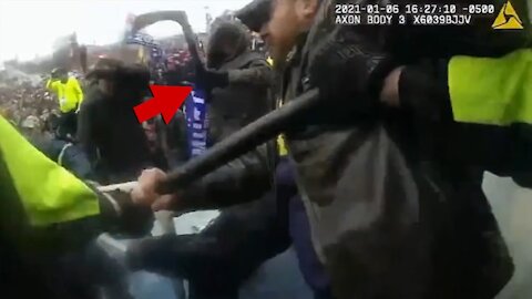 CAPITOL RIOTS VIDEO Michigan Man Arrested ... BEAT POLICE WITH HOCKEY STICK!!!