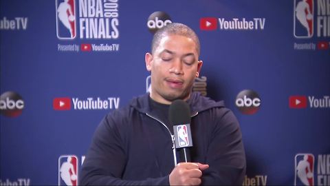 Cavs coach Ty Lue talks to media one day after Game 1 OT loss