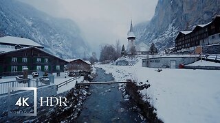 Lauterbrunnen, Switzerland 🇨🇭❄️ Winter, Walking Tour in the Snow, HDR