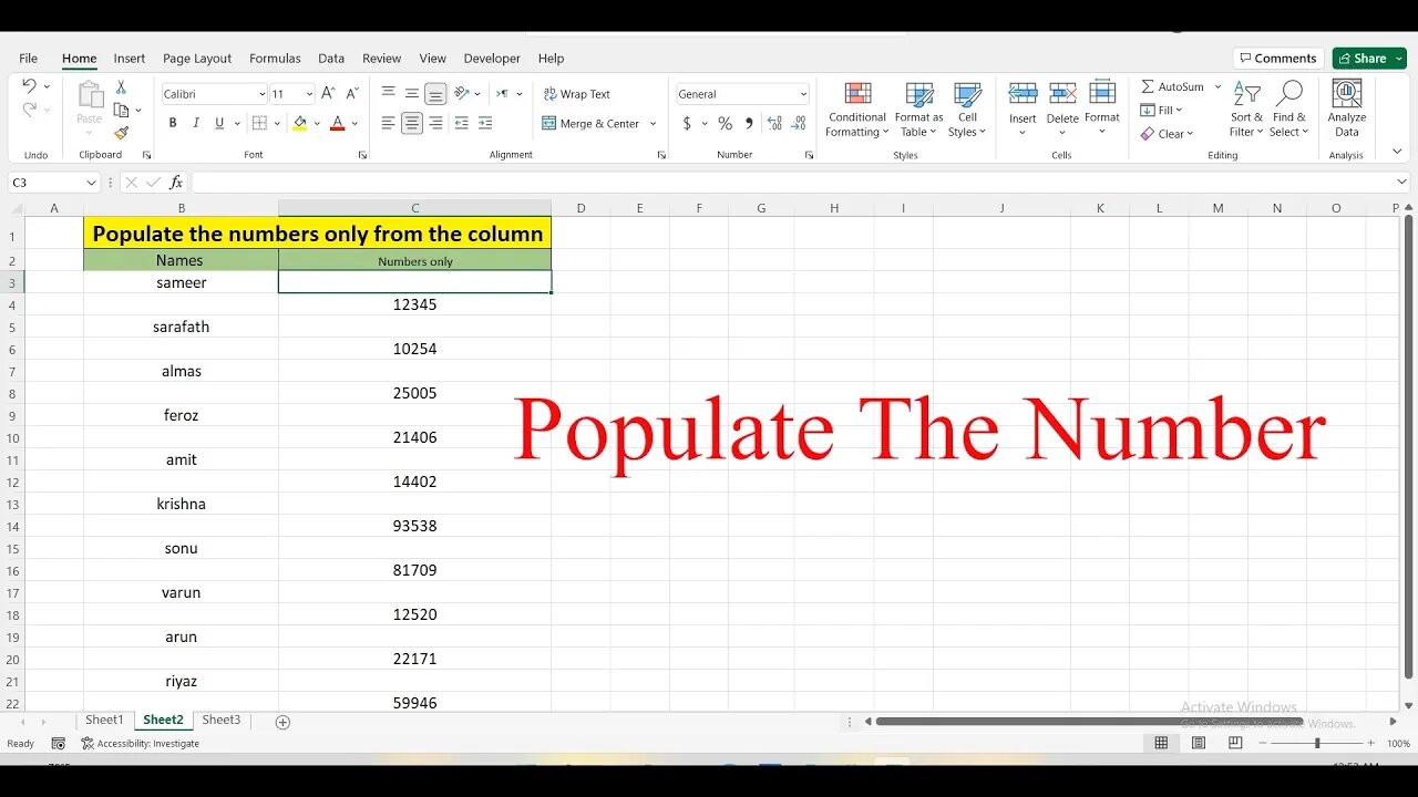 How To Populate The Numbers And Names From One Column to Another Column