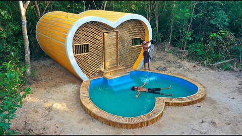 Building Loving House in Deep forest with Swimming Pool by Primitive Skill